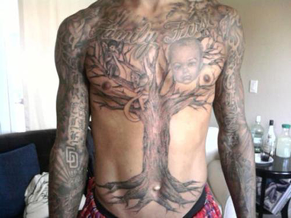 Golden State Warriors guard Monta Ellis got a giant tree tattooed on his 