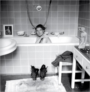 The photographer Lee Miller in Hitler's bathtub on the day of his suicide.