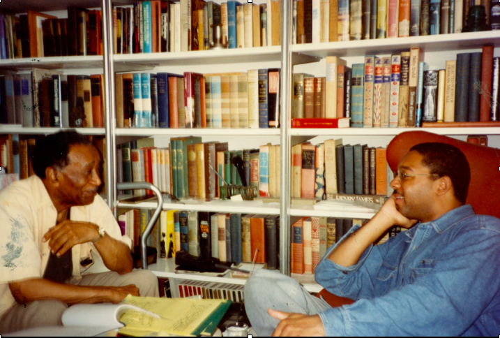 Albert Murray and Wynton Marsalis enjoy a conversation in the Murray family home (c. 1993)