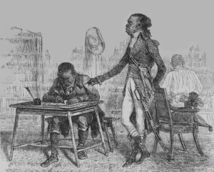 An imagined scene of Toussaint Louverture and a secretary.