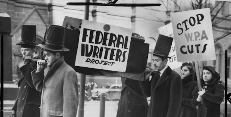 Writers protest FWP budget cuts in 1939.