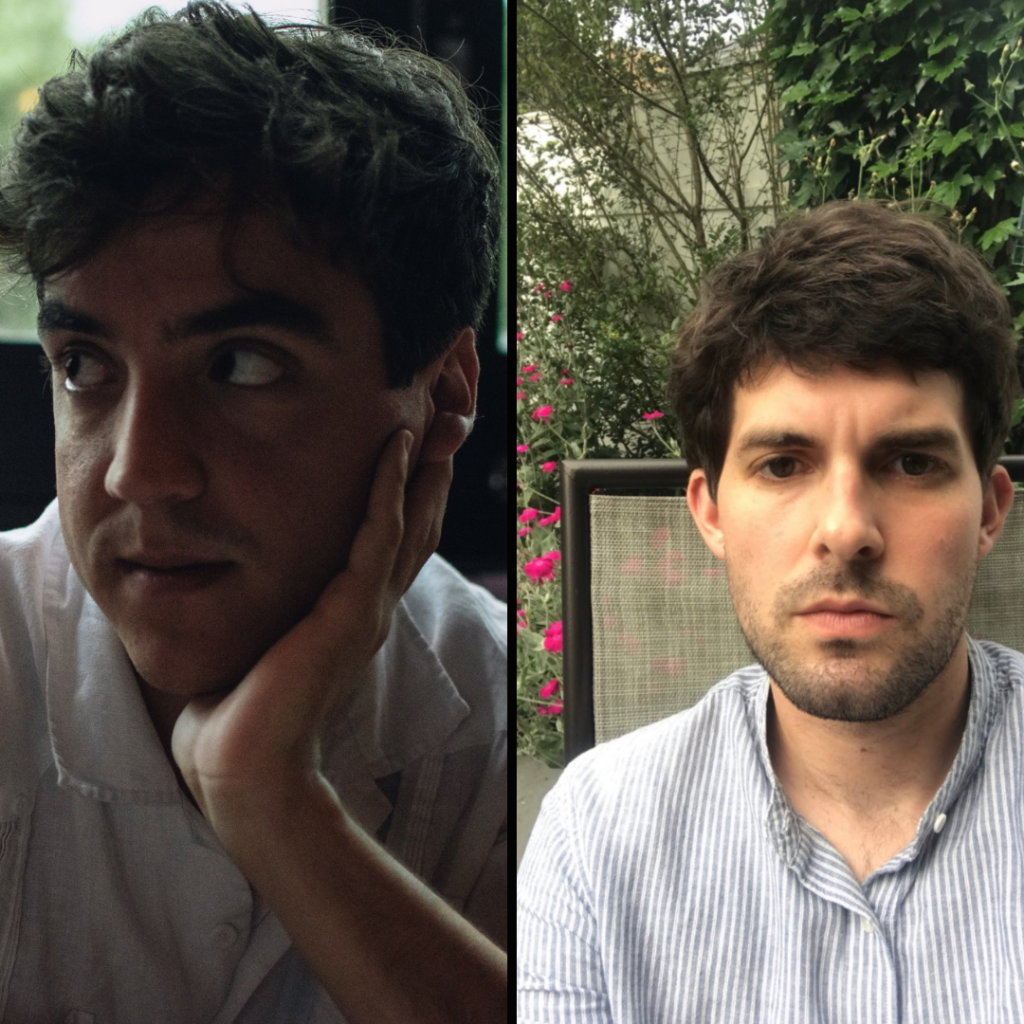 Gabriel Ojeda Sague and Sebastian Castillo both wearing light-colored collared shirts in different photographs